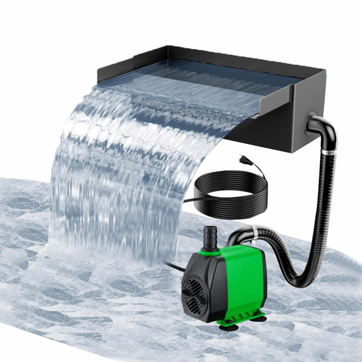 SnelShoppen - Vijverwaterval Overloopvijver Set - Roestvrijstalen Vijverfontein - 48W, 3000 l/u, 30 cm - Decoratieve Waterval voor Tuinen, Terrassen e