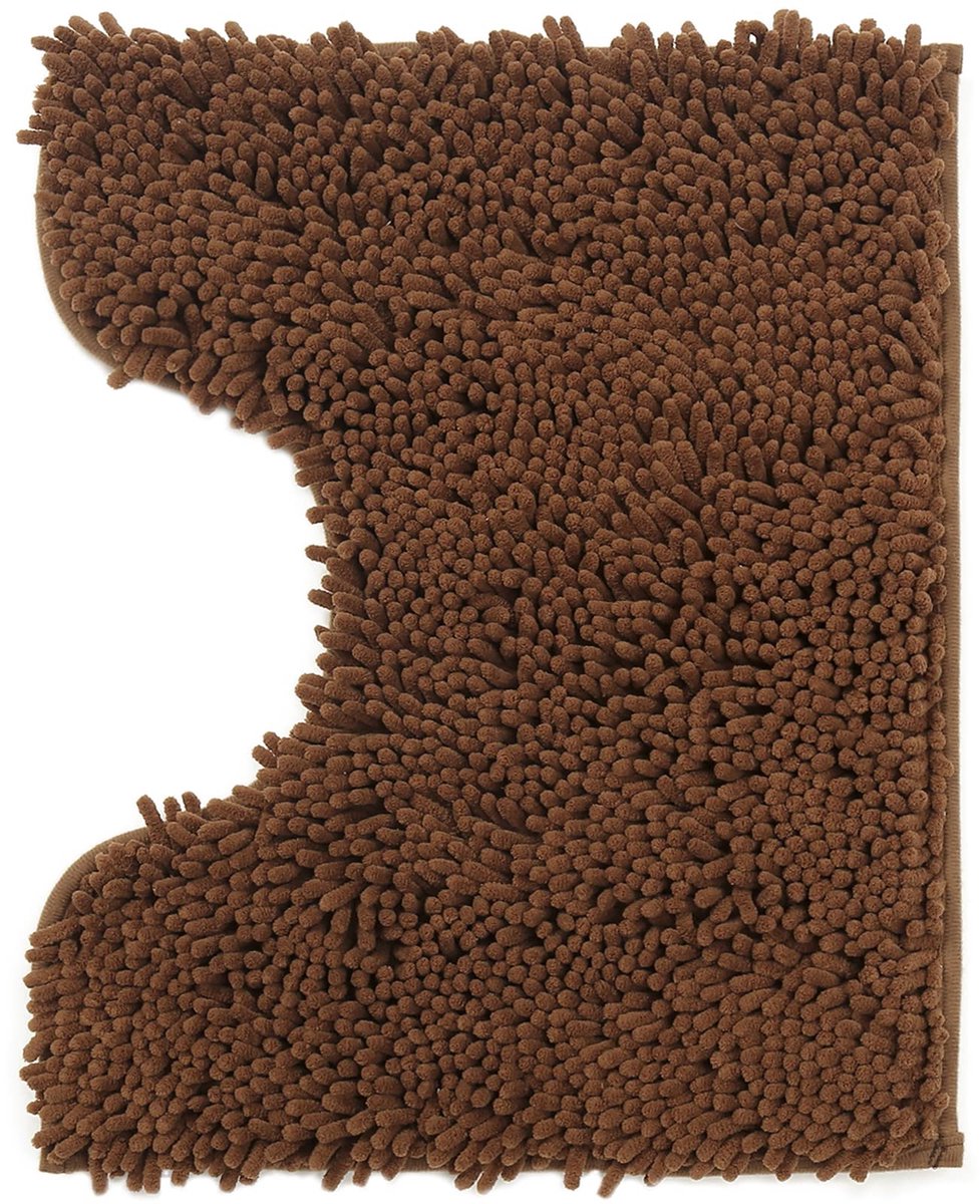 SnelShoppen - Poligono Antislip Badmat 40x50cm Bruin, Zacht Langharig Badkamer Kleed voor Douche en Bad, U-Vorm, Perfect voor Badkamer en Toiletruimte