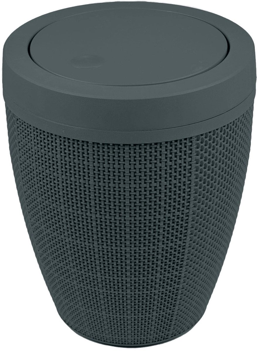SnelShoppen - Ronde afvalemmer van synthetische jute met kanteldeksel, 5 liter, donkergrijs, voor badkamer, slaapkamer, kantoor, trendy en duurzaam