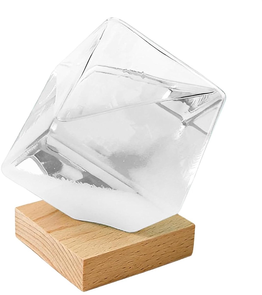 Stormglas Weersvoorspeller - Decoratieve Barometer - Weer Observatie - Kubusvormige Structuur - 11 cm Hoog - Wit