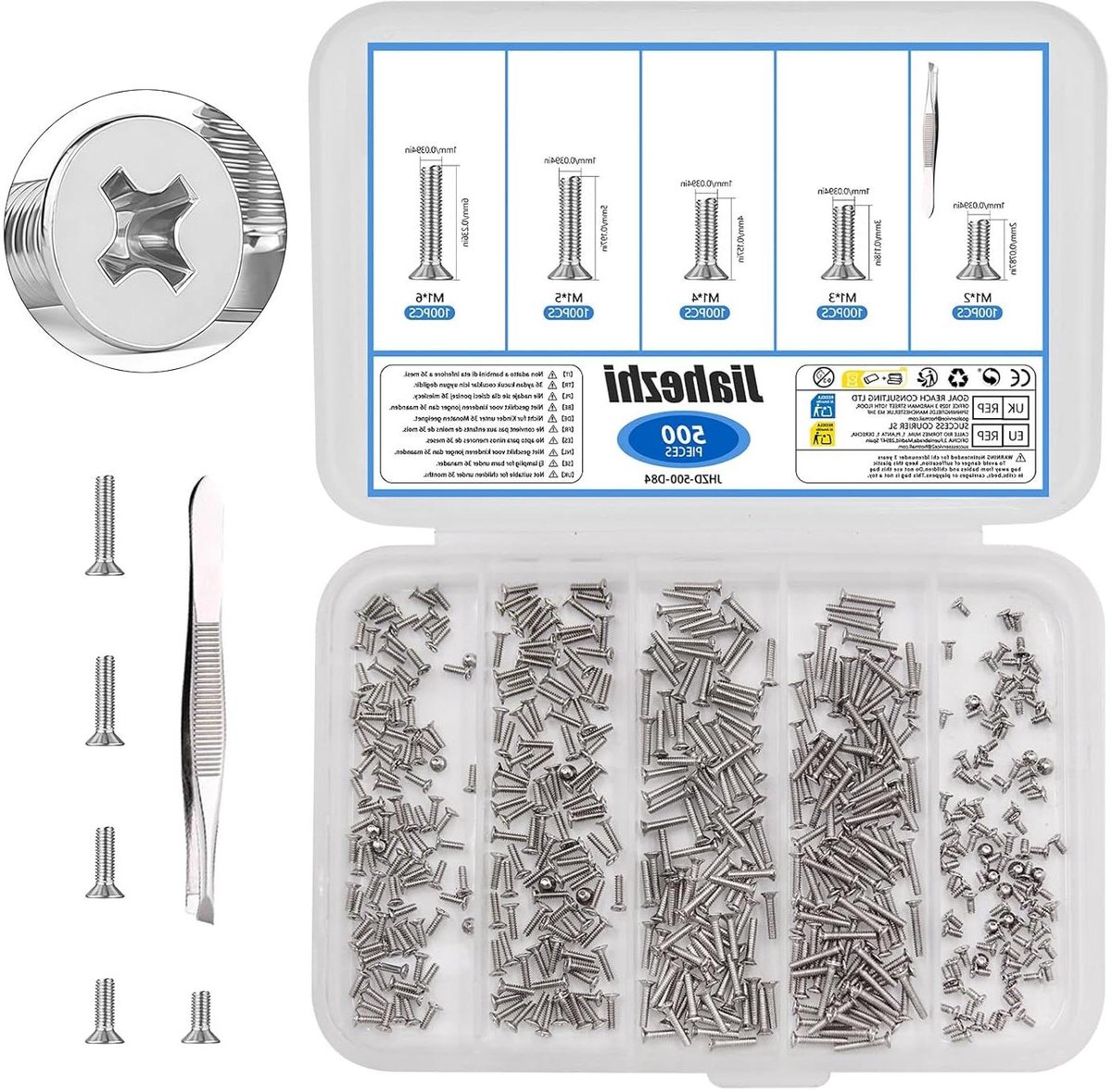 Mini Schroeven Set - Micro Schroefjes Assortiment - Precisie Reparatie - Roestvrij Staal - M1x2/3/4/5/6mm - Zilver