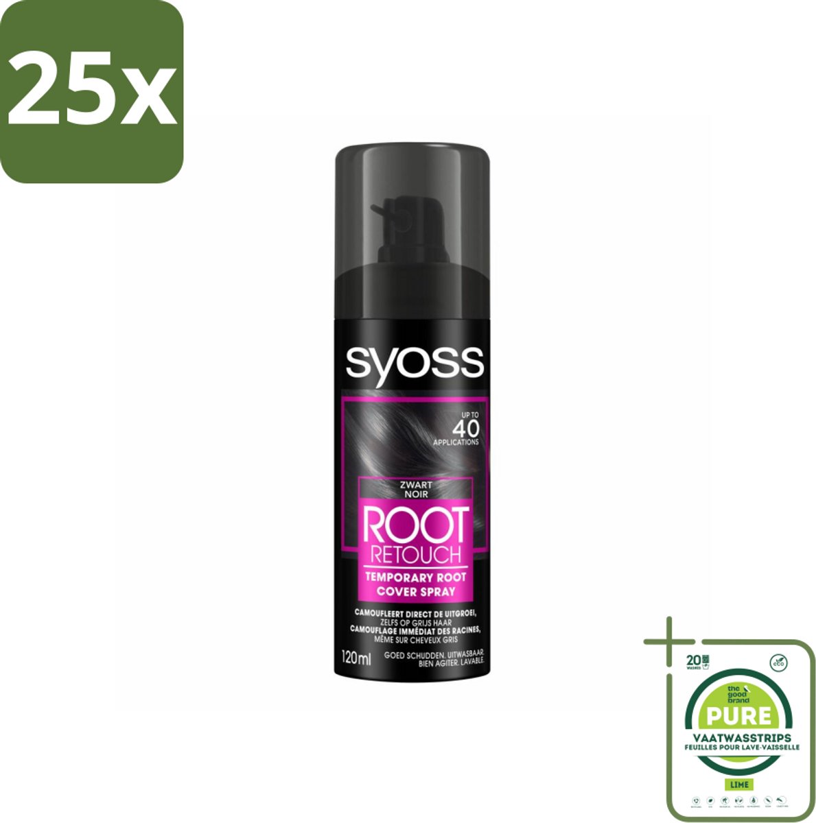 25 x SYOSS - Uitgroeispray Zwart - Uitgroeispray - Kleurbescherming - Directe Grijsdekking - Grootverpakking - Haaruitgroei Verbergen - Grijs Haar Camoufleren - Tijdelijke Haarkleur - Haarkleur Spray - Uitgroeispray