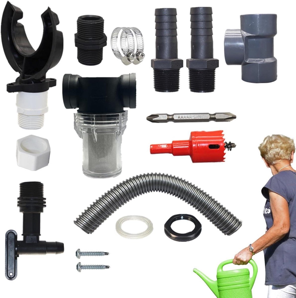 Regenwateropvangsysteem - Regenton set - Tuin water geven - Flexibel materiaal - 50 cm pijp - Zwart