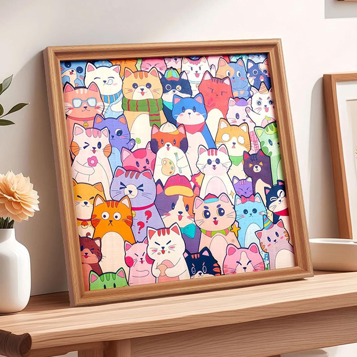 Houten Puzzelfotolijst - Educatieve Decoratie - Creatieve Display - Katvormige Puzzelstukjes - 31 x 31 cm - Niet gespecificeerd