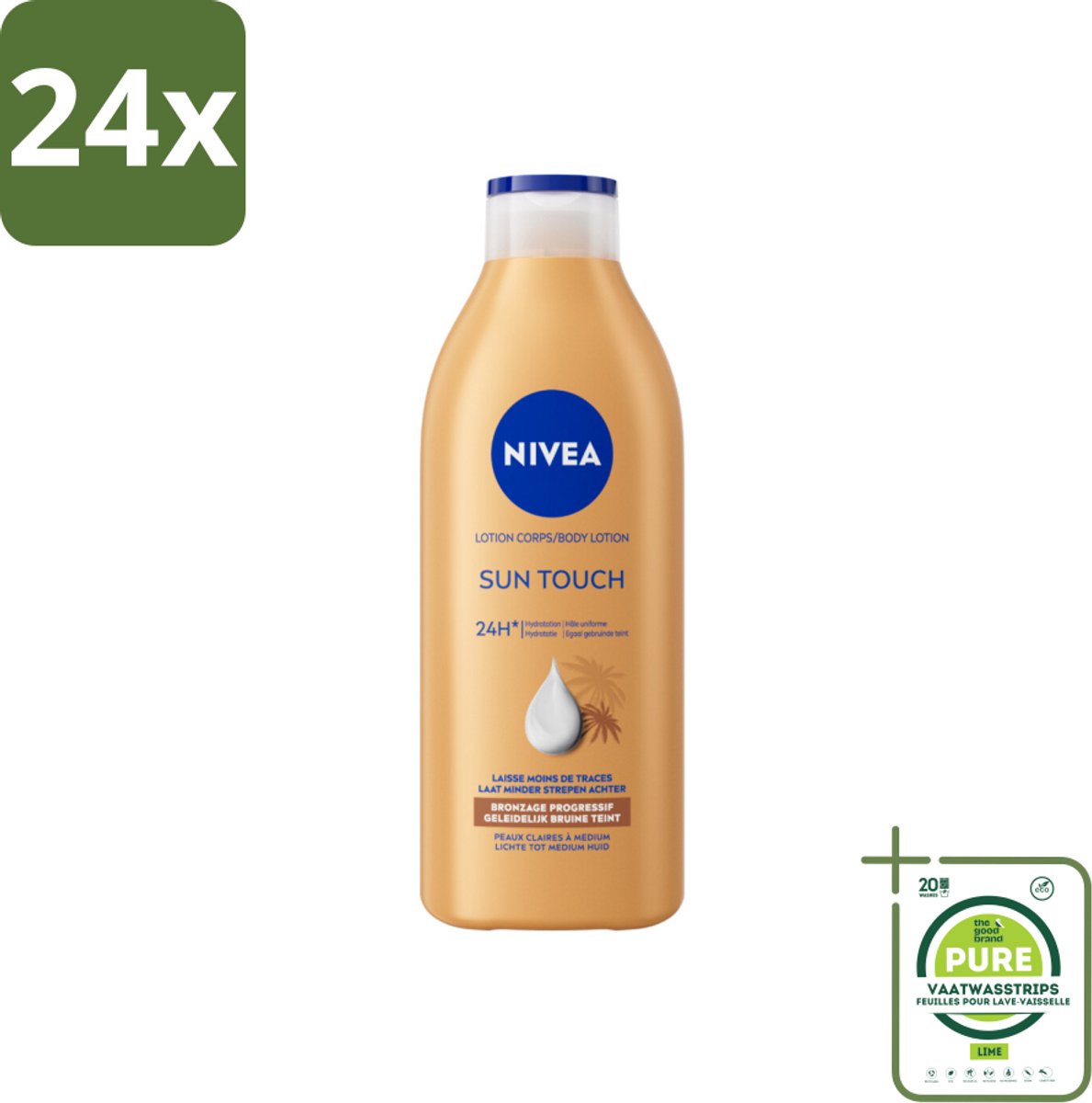 NIVEA – Bodylotion – Sun Touch Bruinen Zonder Zon – 400 ml - Voordeelverpakking - 24 stuks - Bruin zonder zon - Natuurlijke teint