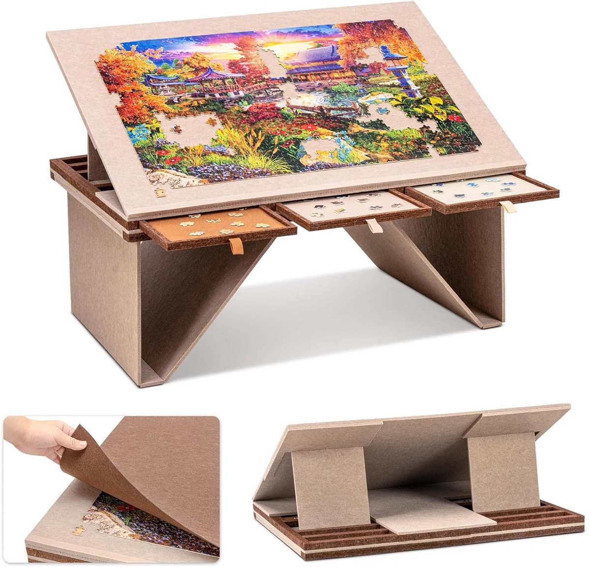 SnelShoppen - Puzzelplank met Laden, Puzzeltafel voor 1000 Stukjes, Verstelbare Hellingshoeken, Draagbare Opbergtafel met Inklapbare Poten voor Volwas