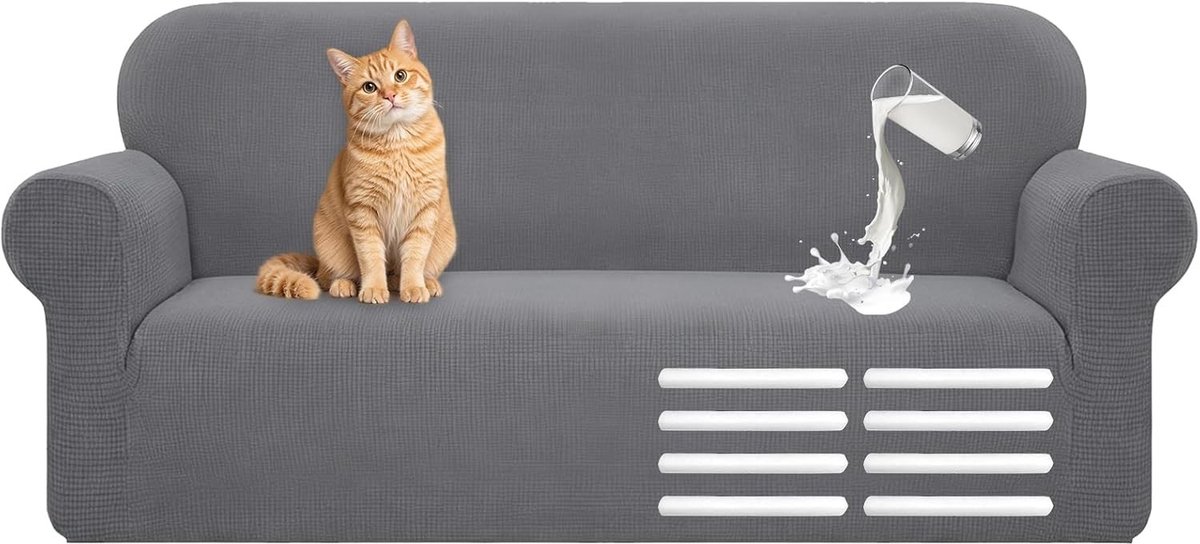 Universele Hoofdkussenhoes voor L-vormige Sofas, Waterdicht en Kreukvrij, Geschikt voor 1/2/3/4 Zits Sofas (3-Zits, 180-230 cm, Lichtgrijs) met Antislip Functie en Eenvoudige Installatie