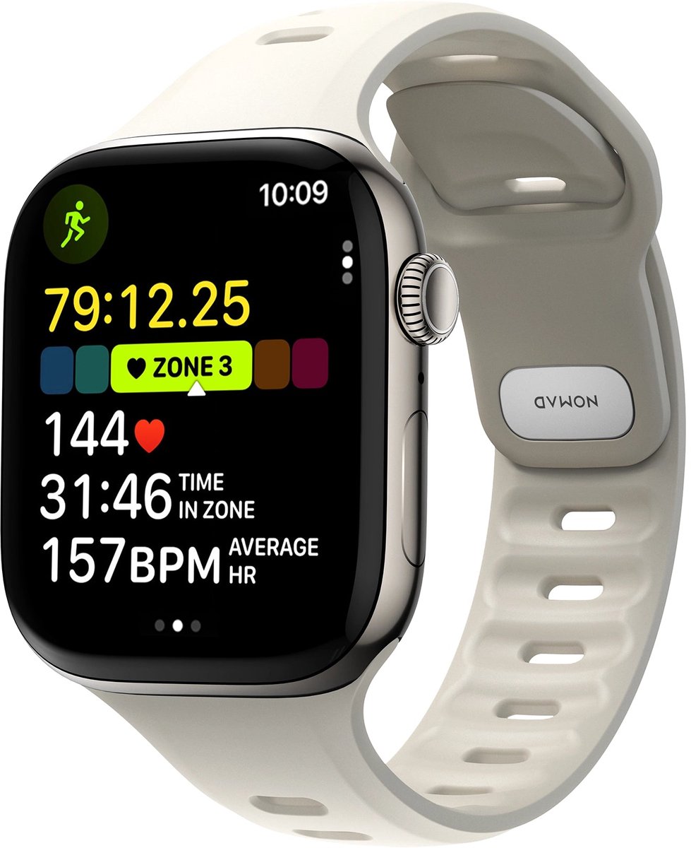 Nomad Tempo Watchband 45-46 mm – Slimme pin-en-tuck sluiting – Duurzaam FKM-rubber – Waterproof voor workouts en dagelijks gebruik - Beige