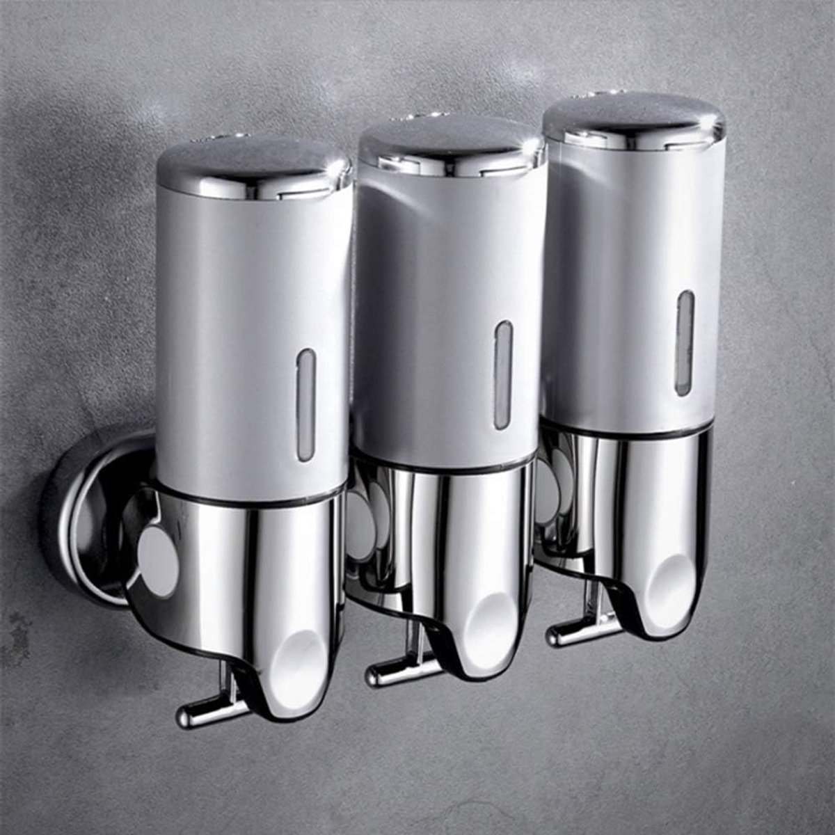 KZQ Wandgemonteerde 3-in-1 Shampoo- en Conditionerdispenser (Zilver) – Lekvrij, Geen boren nodig, Grote capaciteit, Geschikt voor Badkamers en Douches