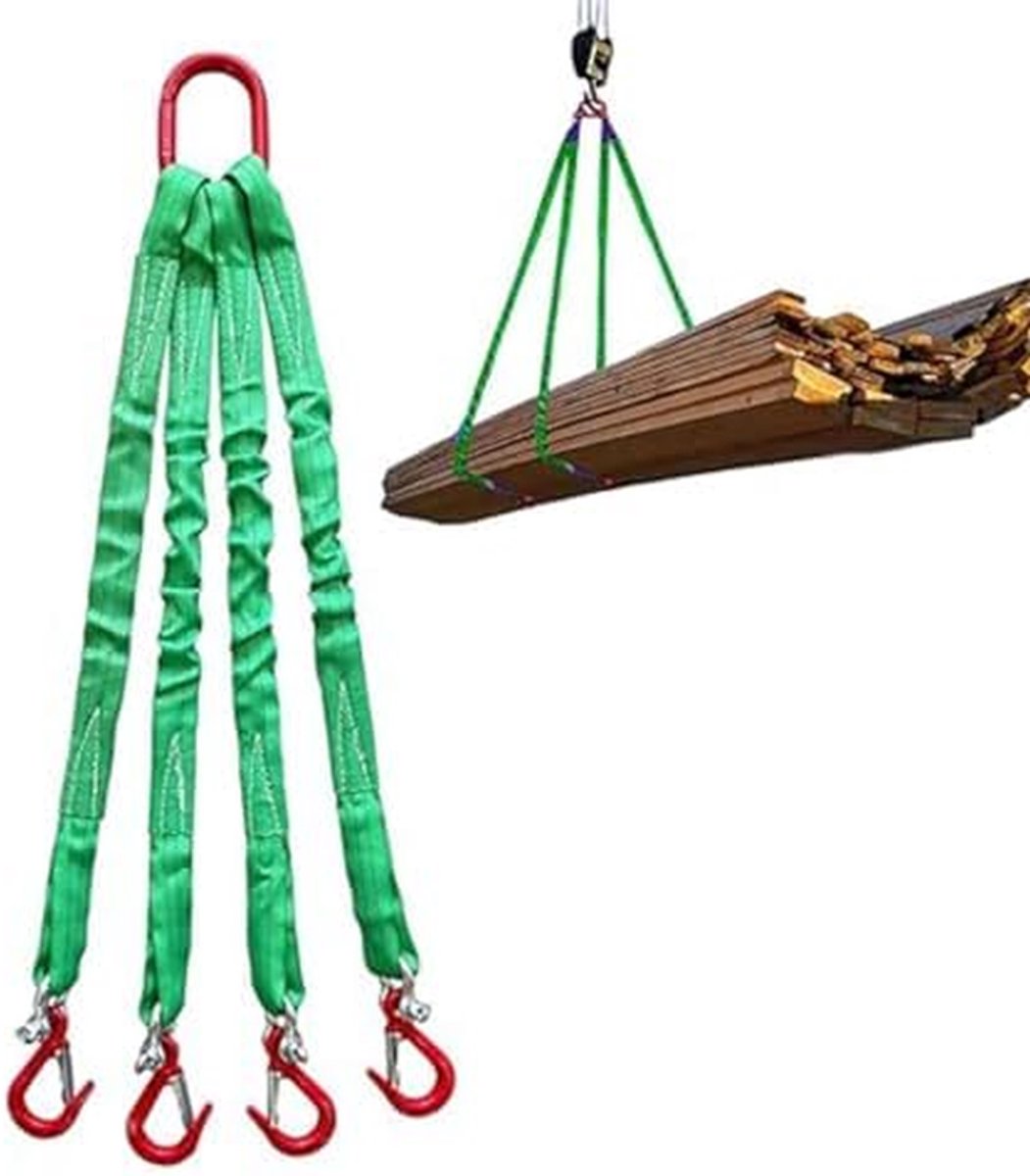 Heavy Duty Tilband - Hijsslingers Vier Haken - Materiaal Transporten - Max 6 Ton Draagvermogen - 3 meter - Grijs
