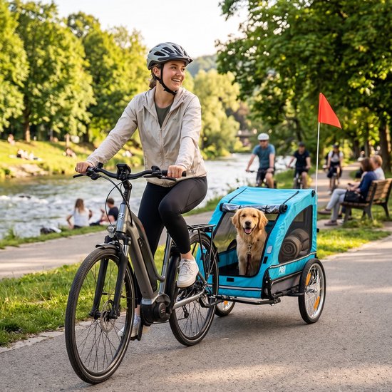 Fietskar Hond Blauw Luxe Hondenfietskar tot 30 KG Opvouwbaar Hondenkar Fiets — afbeelding 2
