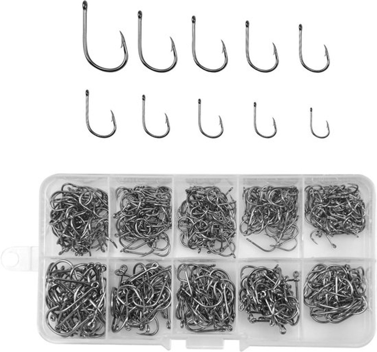 Complete Set van 500 Carbon Stalen Vissenhaken - Barbed en Carp Circle Haken met Opbergdoos voor Zoet- en Zoutwater, Essentiële Visspullen voor Elke Visser