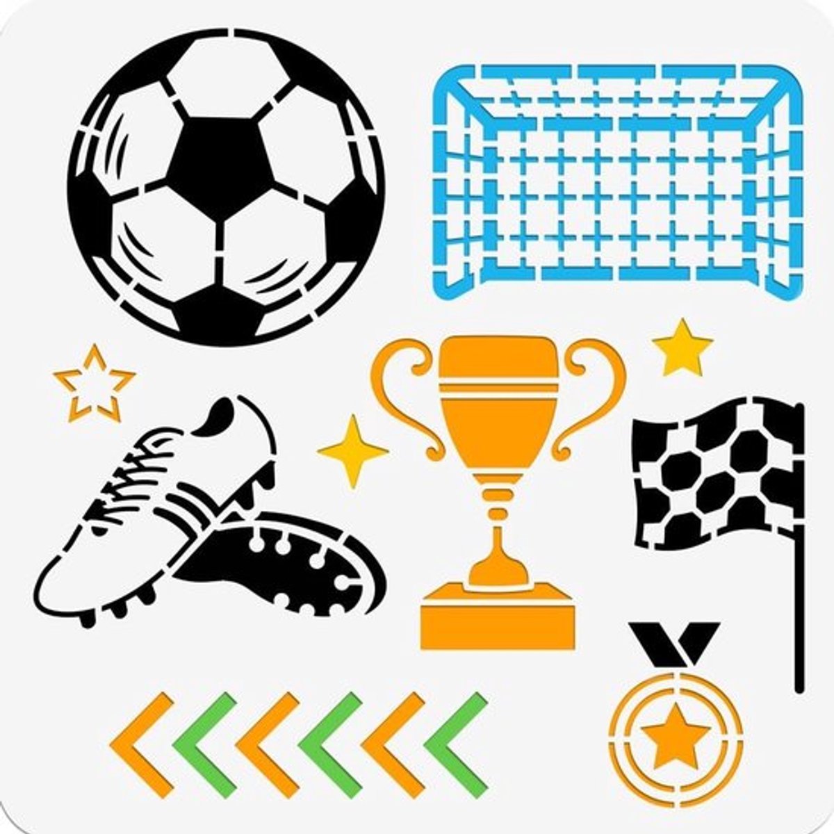 Kleurensjabloon voor Voetbal, Herbruikbaar Plastic Sjabloon, Vierkante Vorm, Schilderen, Tekenen, Creatieve Knutselprojecten, 30 x 30 cm