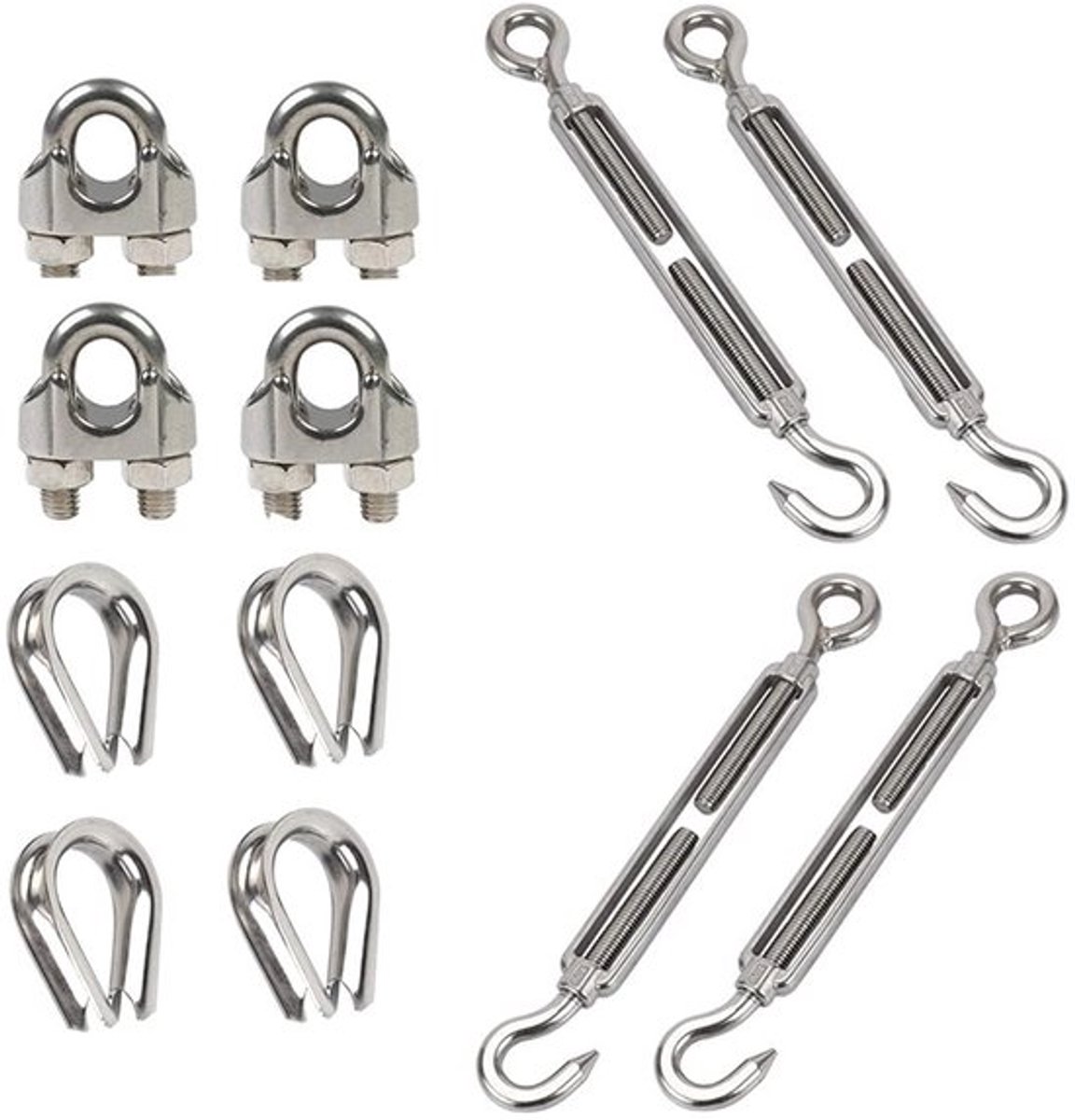 Kabelspanner Set voor Railing - 3mm RVS Turnbuckle en Klemmen voor Draadbevestiging - 12 Stuks Tensioner en Kabelklemmen voor Veiligheid en Stabiliteit