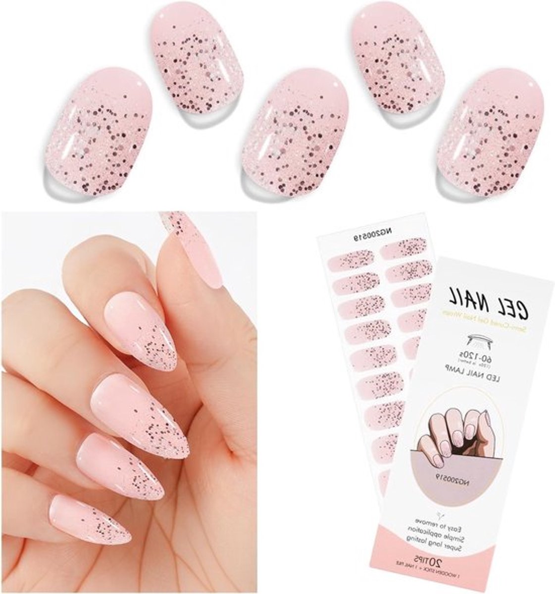 20 Stuks Semi-Genezen Gel Nagel Stickers, Langdurige Nagellak Strips in 10 Maten, Eenvoudig aan te Brengen en Verwijderen, Nagelkunst Decoratie en Accessoires voor Vrouwen