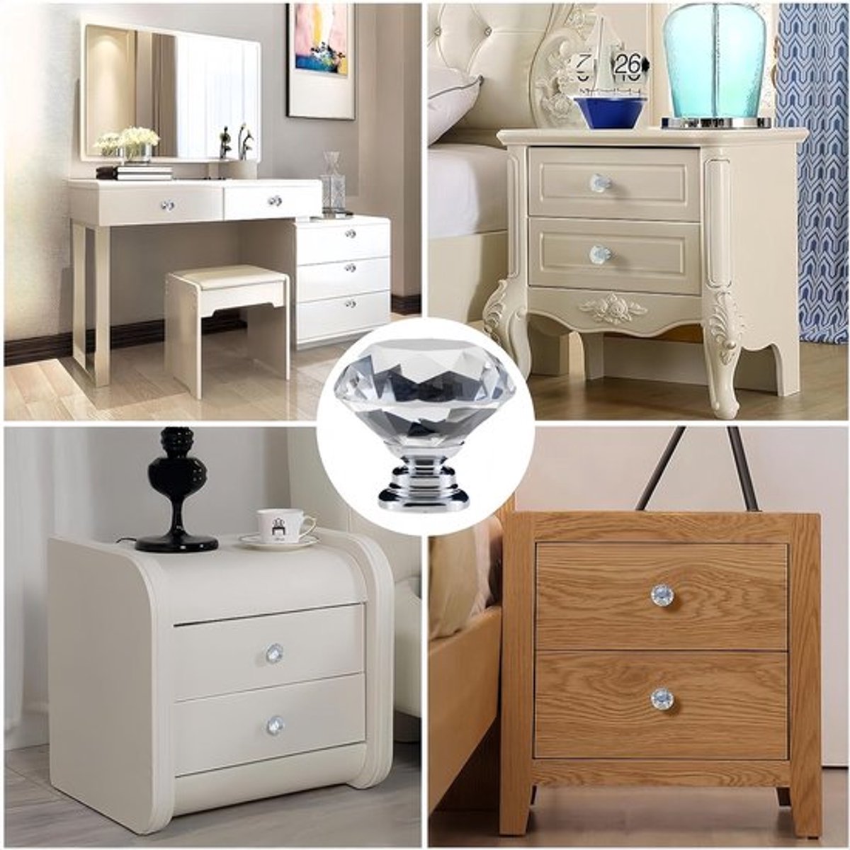 Paar Paarse Kristallen Kastdeurgrepen 40mm voor Laden en Kasten met M4x22mm Schroeven, Decoratieve Diamantvormige Handgrepen