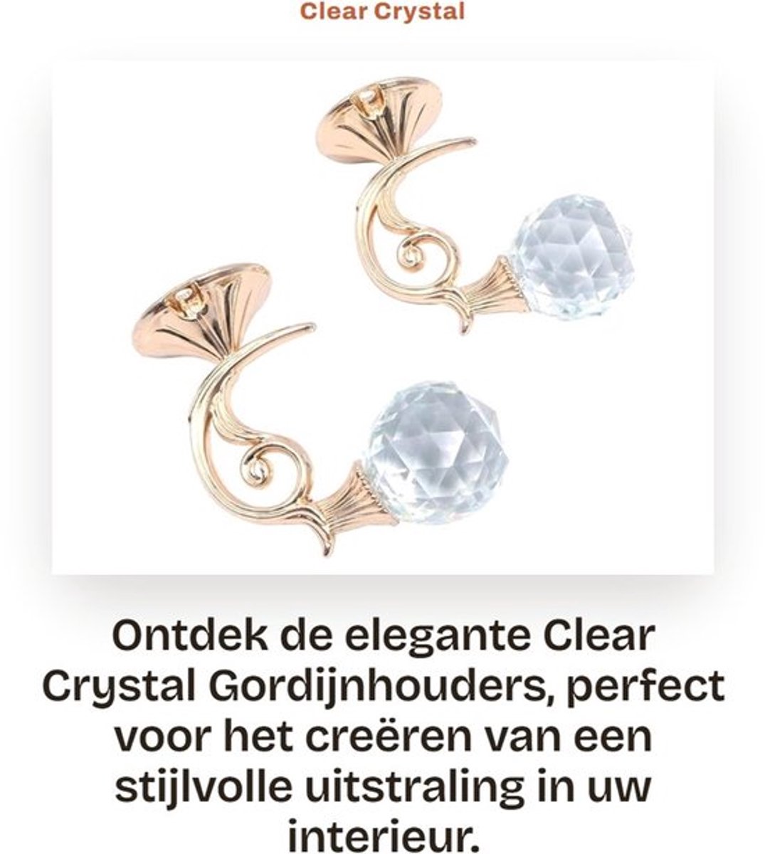 Gordijnhouder - 2 Stuks - Kristallen Beugel - Retrostijl - Zinklegering - 6,6 x 4,6 cm - Elegant en Duurzaam - Haak