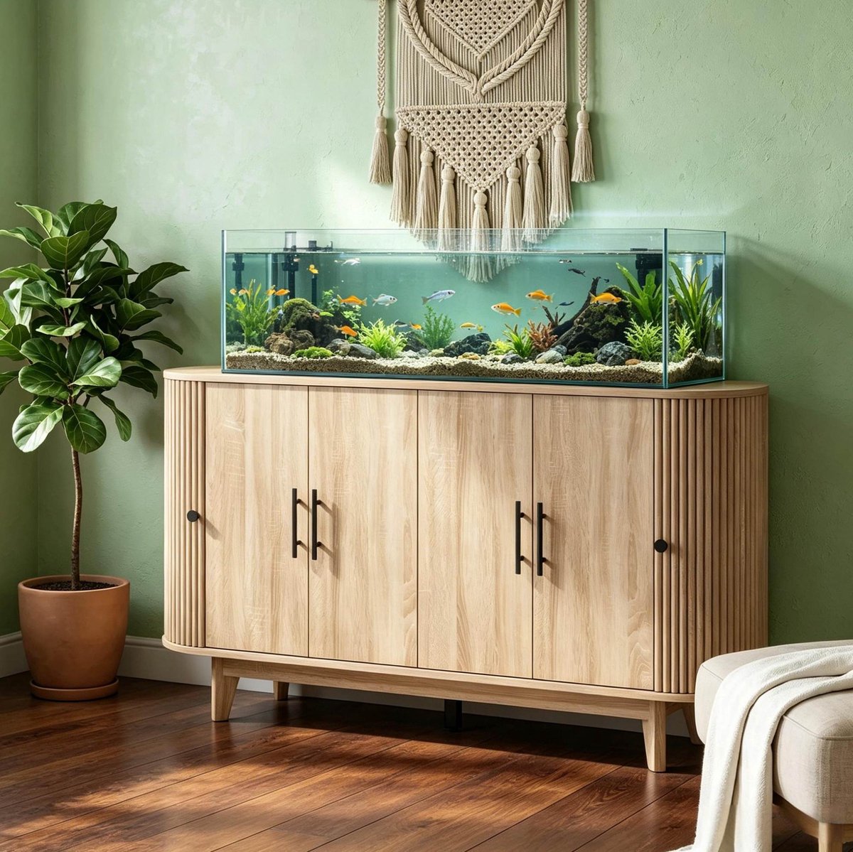 FloraGrace Buffetkast - Eikenlook Met Zwarte Handgrepen En 2 Verstelbare Planken - Voor Woonkamer, Eetkamer En Hal - MDF En Staal - 147x40x76 Cm