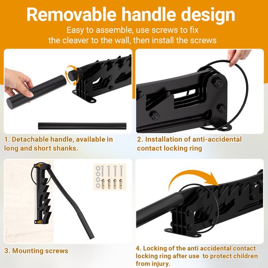 Houtklover wandmodel voor aanmaakhout – handmatige houtsplijter met verlengde hendel – zwart – incl. handschoenen en houttas — afbeelding 5
