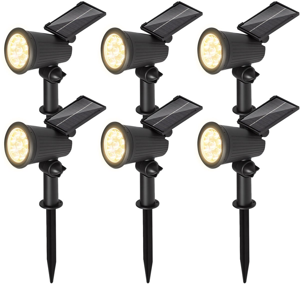 Solar Buitenverlichting 6 Stuks – Tuinspots met 9 LED – Grondspies en Wandmontage – Waterdicht IP65 - Tuinverlichting Buitenverlichting Prikspots - Zwart