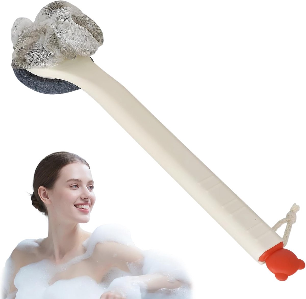 SnelShoppen - Back Scrubber Lichaamsborstel met Lange Handgreep 38 cm, Dubbelzijdige Doucheborstel met Loofah en Voetenreiniger, Ideaal voor Exfoliati