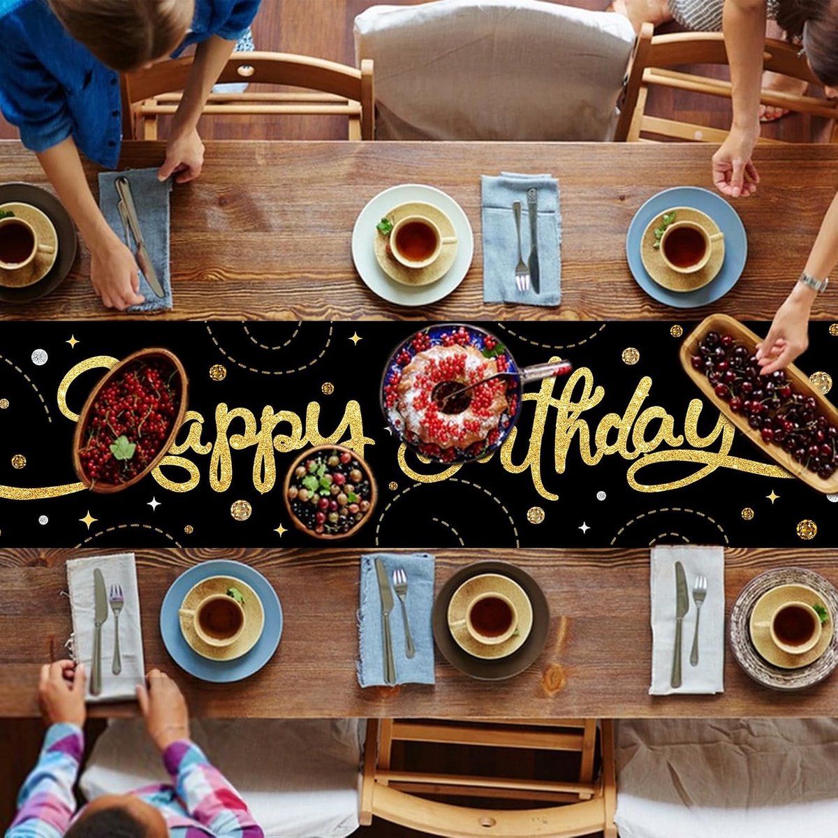 Table Runner Birthday, Happy Birthday, Black Table Runner, Birthday Decoration, Table Decoration, Birthday, Suitable - ShopVlot