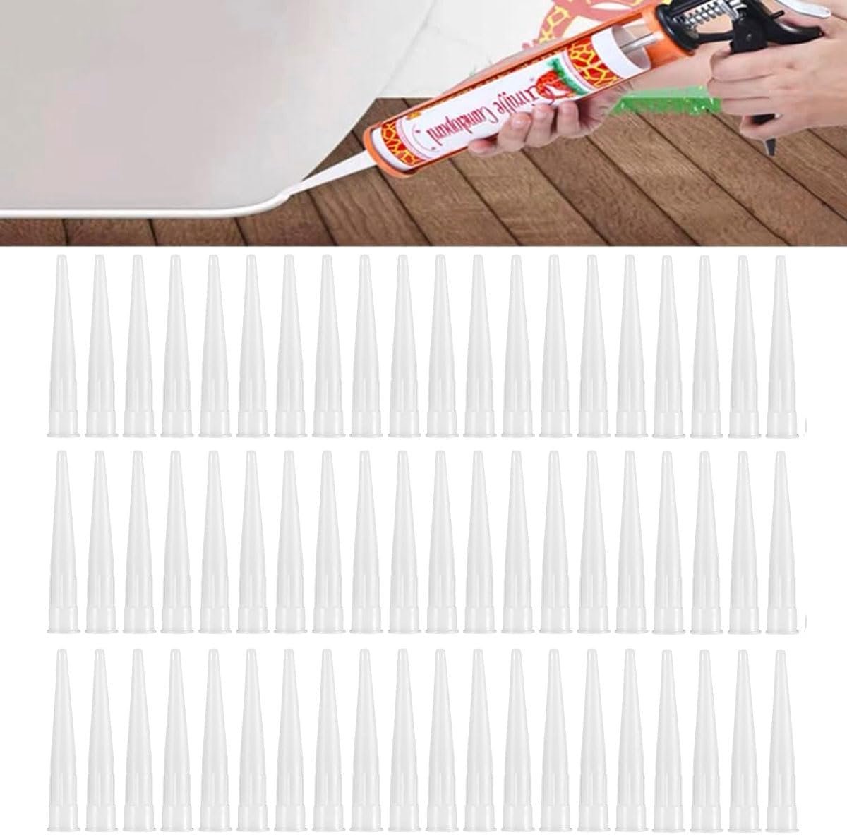 SnelShoppen - 60 Stuks Silicone Nozzles Vervangpunten voor Kitpistool - Ideaal voor Keuken en Huishouden - Verhoog de Levensduur van Lijm - Wit - Perf