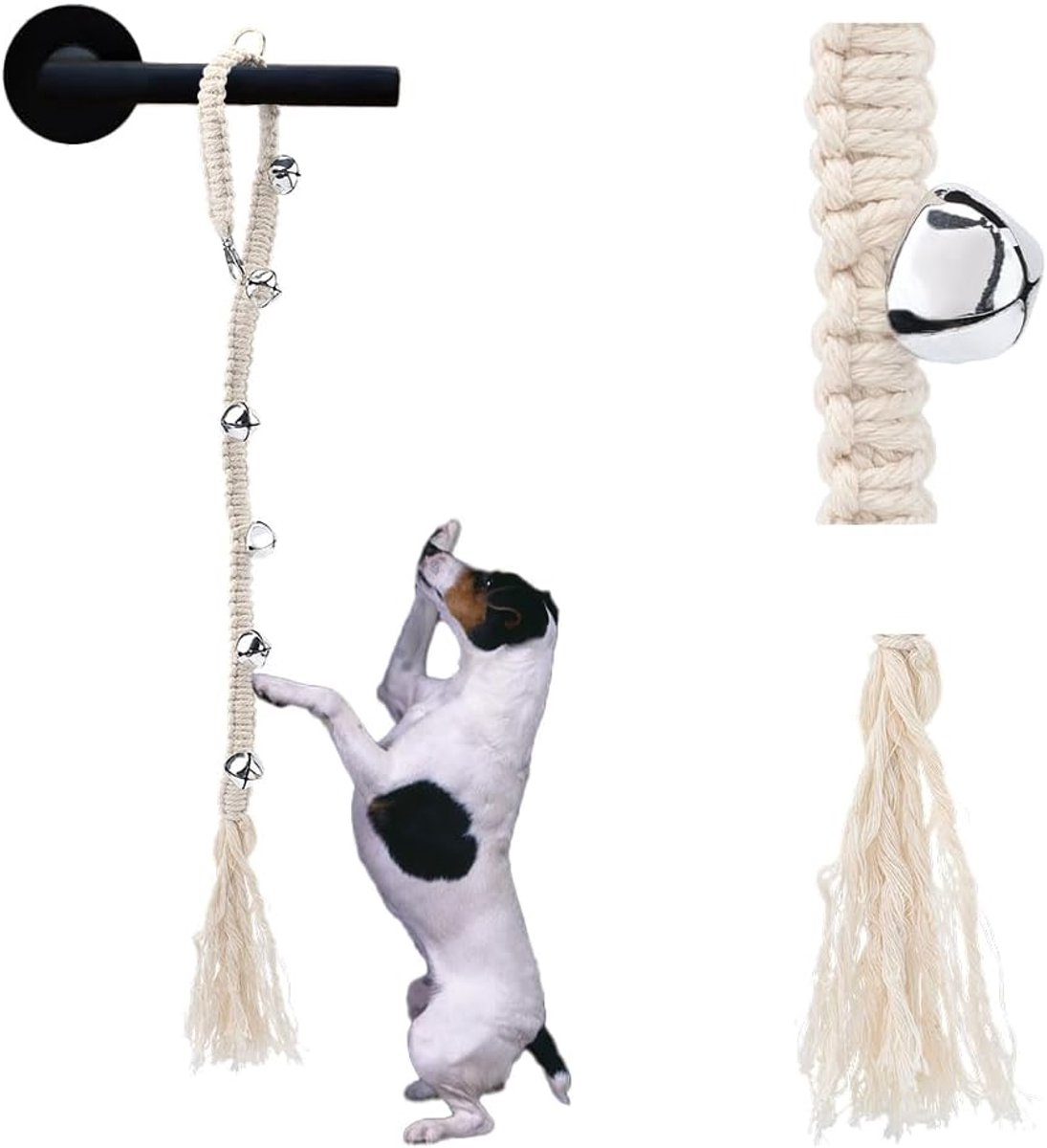 SnelShoppen - 31.5 Inch Hondenbel voor Deur Puppy Grote Katoenen Deurbel Ring met 6 Extra Luide Bellen Verstelbare Hangende Deurbel voor Buiten Potty