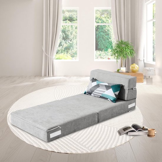 Zetelbed met Kussen - Slaapbank Futon - Ruimte Besparen - Verstelbaar en Comfortabel - 70x190 cm Bedmaat - Lichtgrijs — afbeelding 3