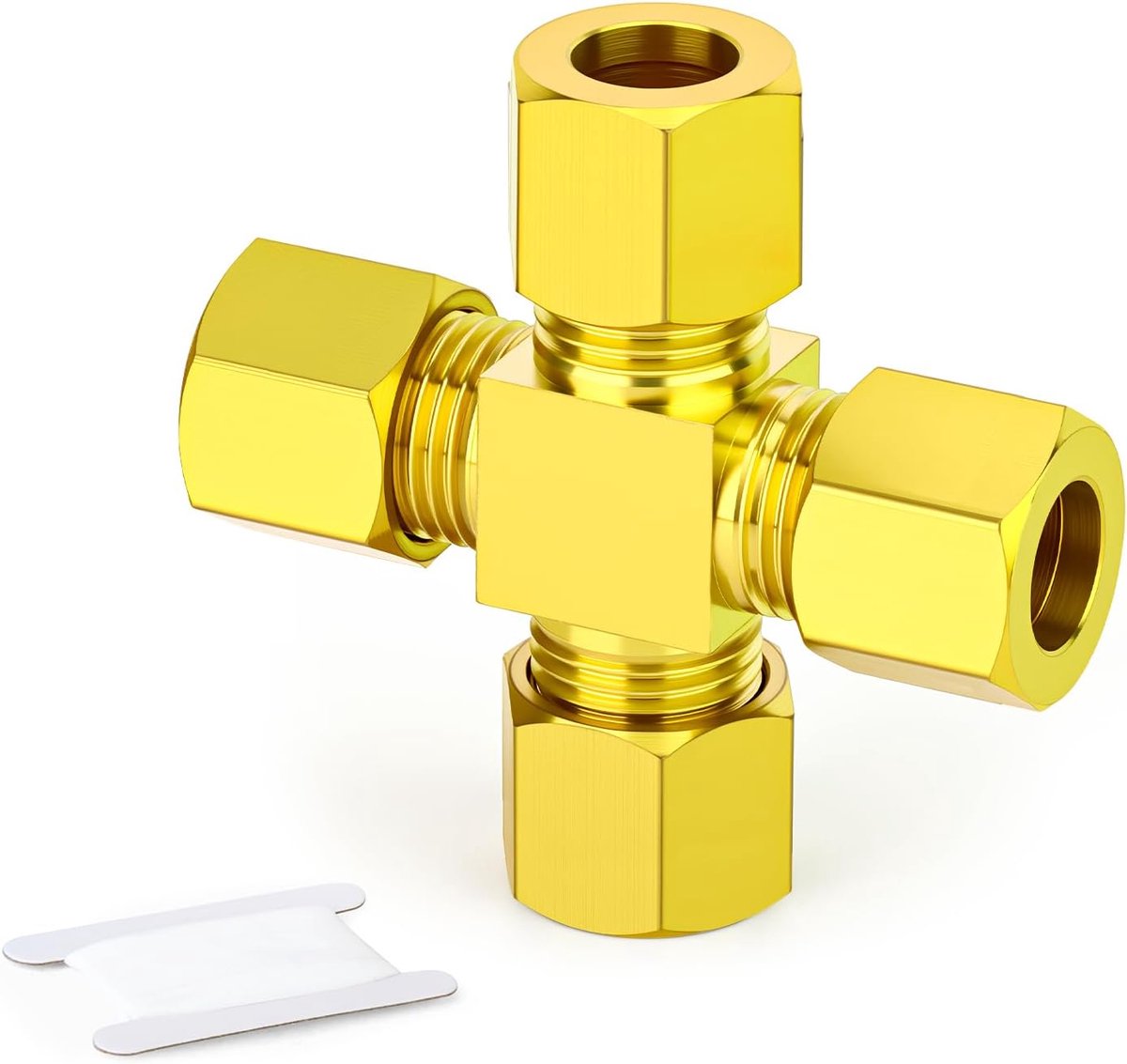 SnelShoppen - 6mm Buis OD Messing Compressie 4-Weg Aansluiting voor Brandstof, Gas, Water, Lucht - Hoge Kwaliteit, Corrosiebestendig, Duurzaam