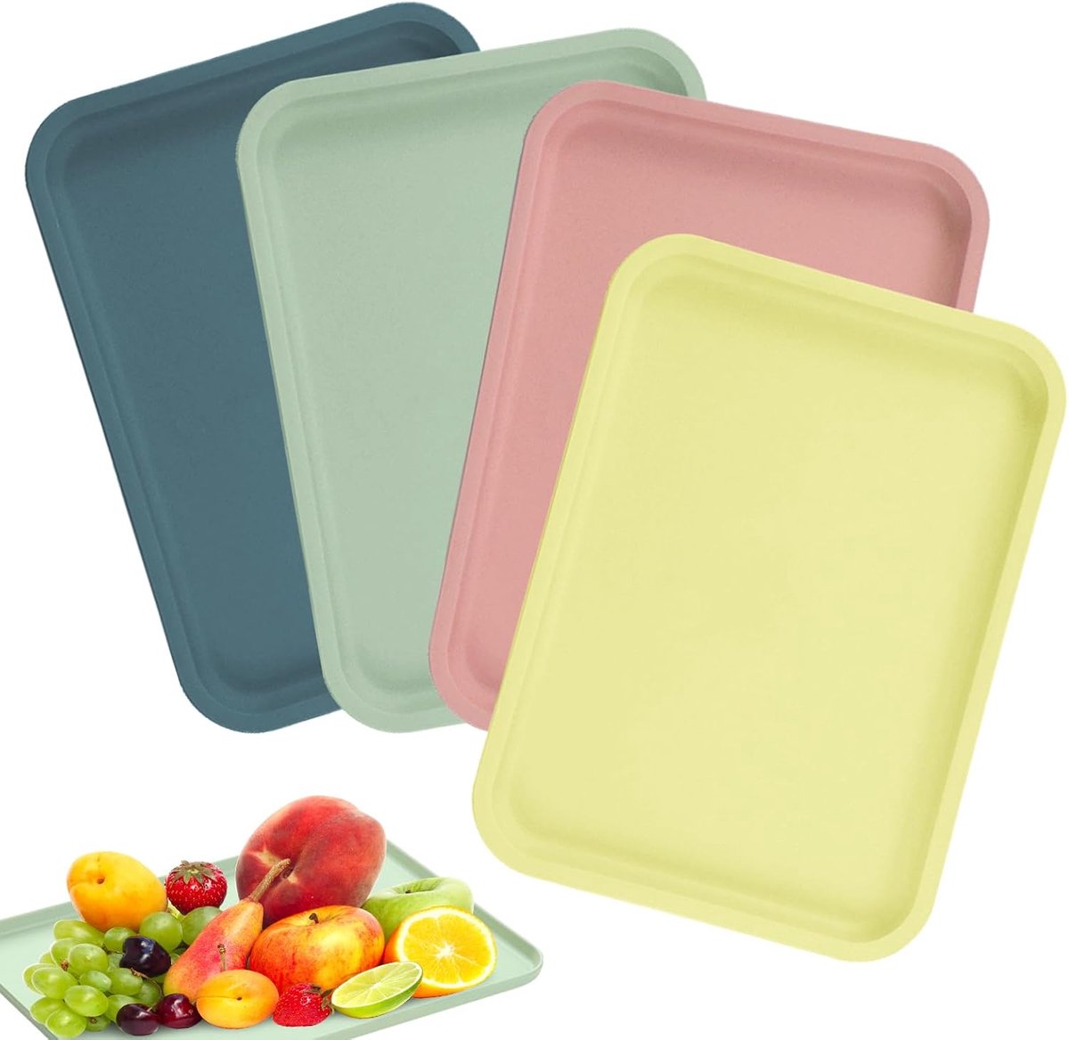 4Pcs Plastic Tray, Rectangular, 31x22.5cm, Yellow, Scandinavian Pink, Scandinavian Green and Scandinavian Blue - ShopVlot