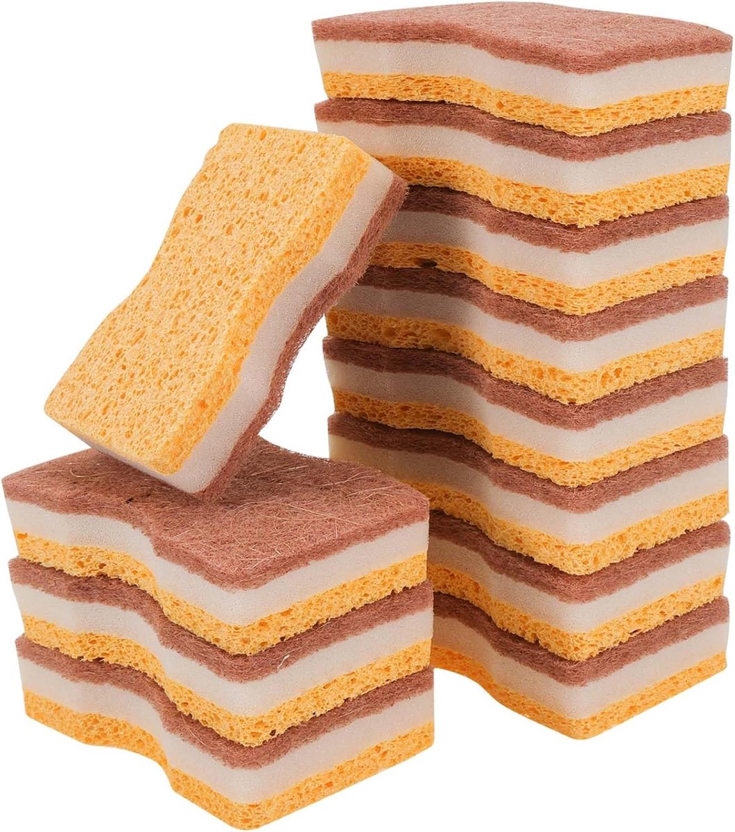 SnelShoppen - 12 Stuks Natuurlijke Keuken Sponsen, Milieuvriendelijke Afwas Spons, Biologisch Afbreekbare Eco Composteerbare Keuken Spons, Krasbestend