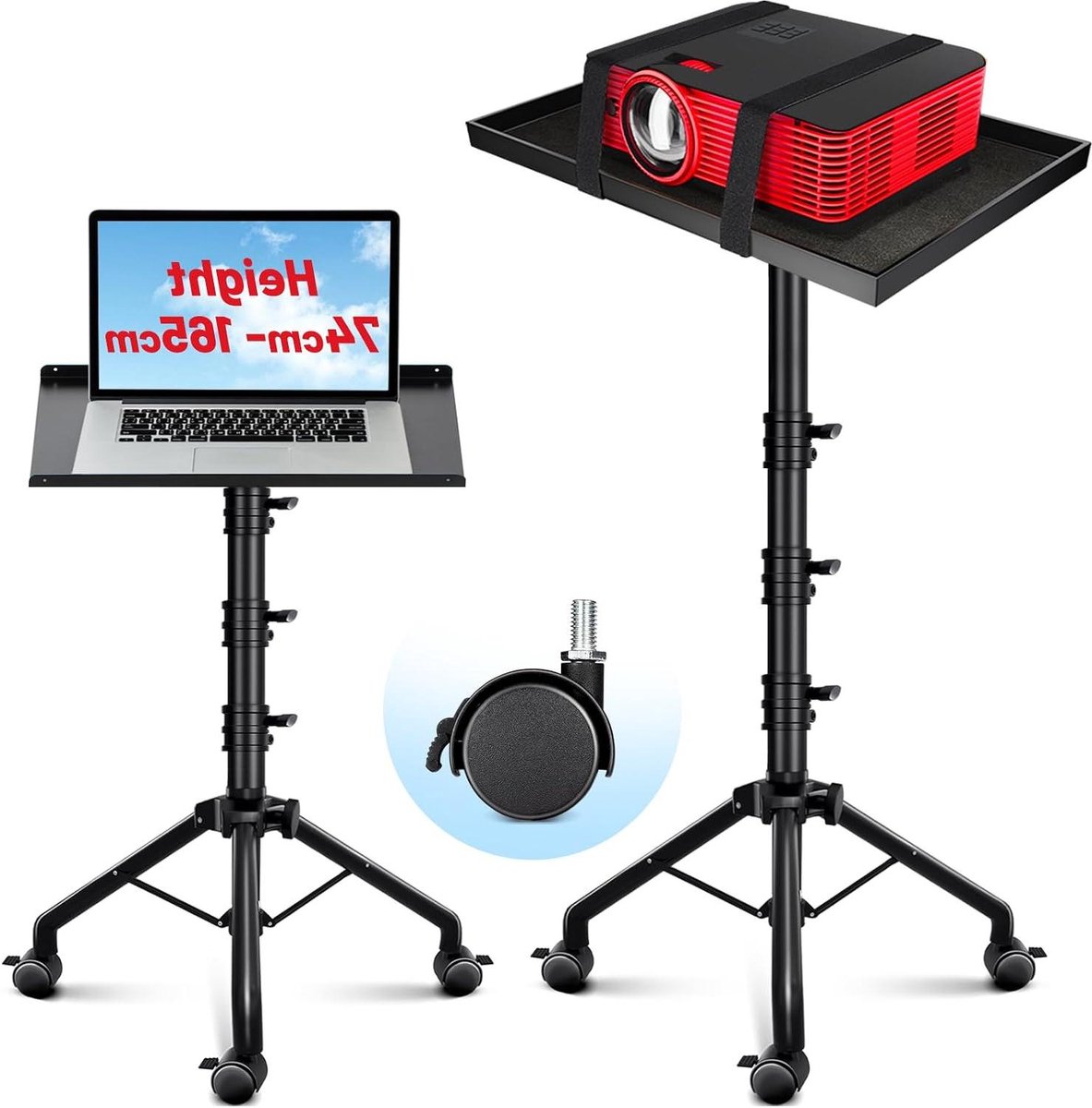 Projector Statief - Verstelbaar Podium - Presentaties Geven - Met Wielen - 76-165 cm - Zwart