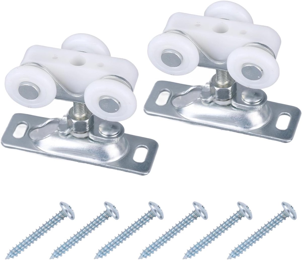 SnelShoppen - 2Pcs 3/4" Vervangingsset voor Schuifdeuren, Stille Rolletjes en Bovenhanger voor Kasten en Keukens, Zilverkleurig, Geschikt voor Bypassd