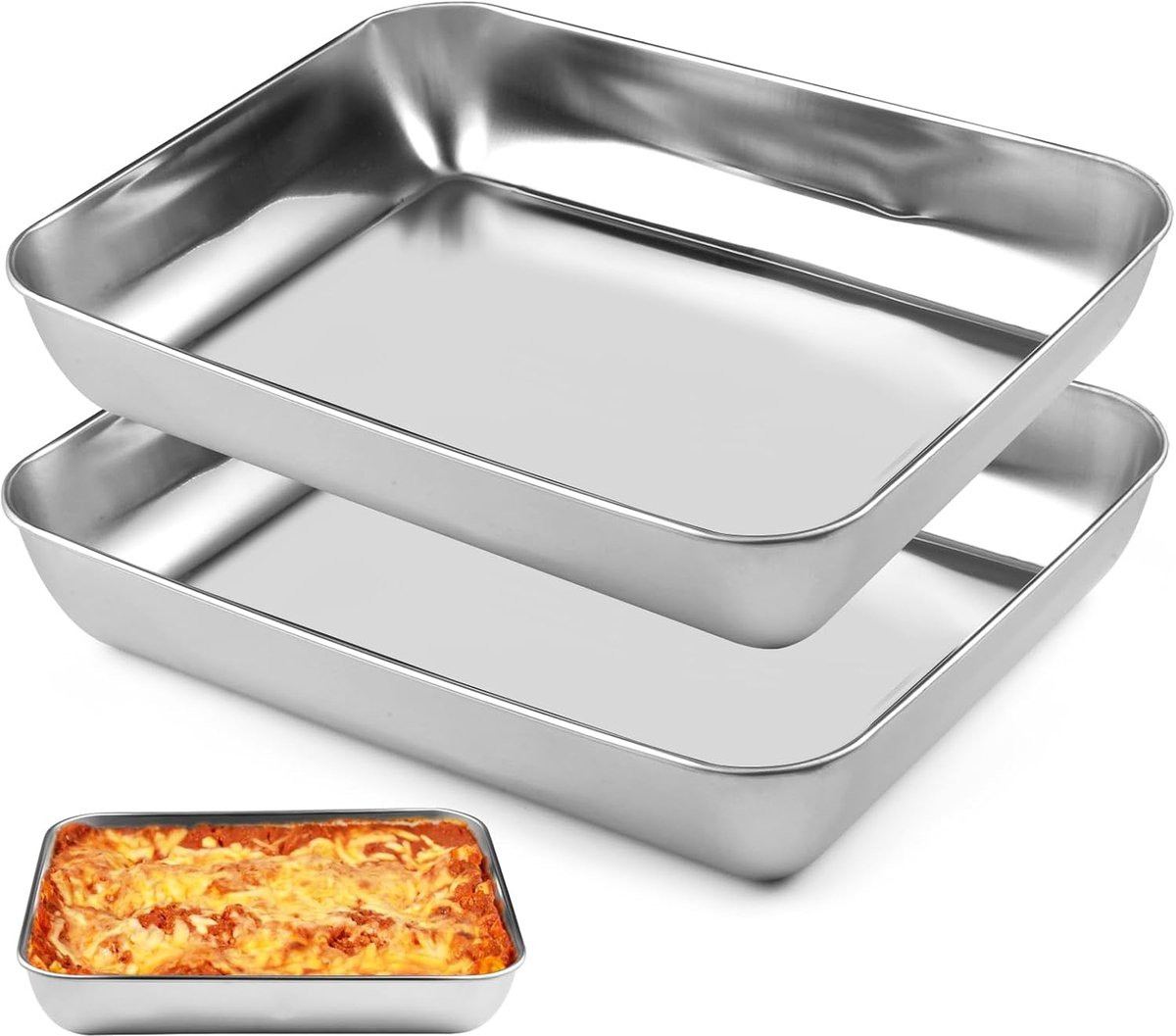 Mini Bakplaat Set van 2 - 25,5 x 19,5 cm - RVS - Gezond Bakken - Ideaal voor Roosteren en Koken - ShopVlot