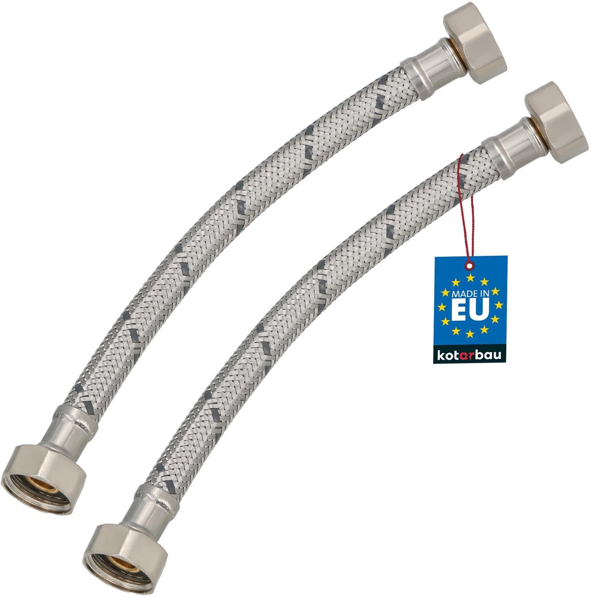 KOTARBAU® 2 Stuks - Flexibele Aansluitslang 1/2" x 1/2" - Flexibele Kraanslang 20 cm - Sanitaire Aansluitslang - Flexibele Verbindingsslang - Aansluitslang Armatuur - met Roestvrijstalen Vlechtwerk