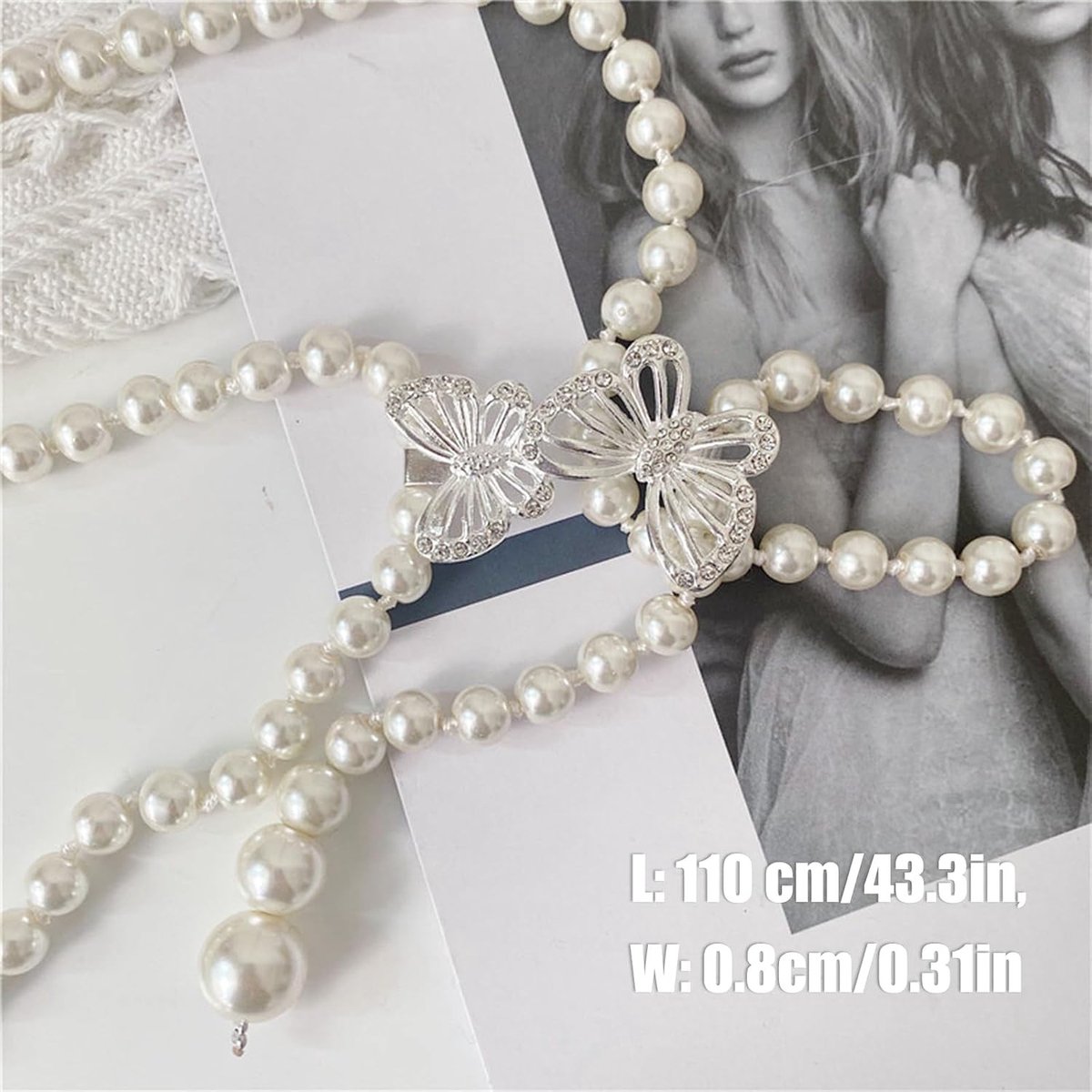 Stijlvolle verstelbare tailleketting met parels en vlinderdesign voor jurken, jeans en truien - 2 stuks