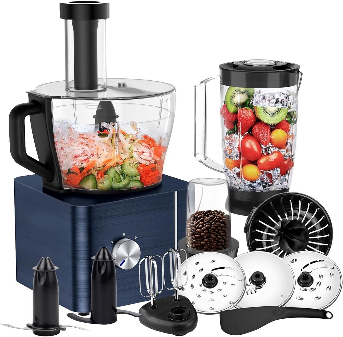 Keukenmachine - Foodprocessor Mixer - Koken en Bakken - Krachtige 1100W Motor - 3.2L Kom - Donkerblauw