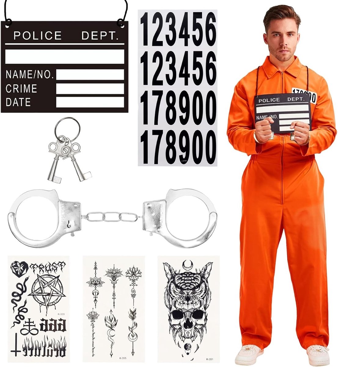 Prison Break Kostuum voor Volwassenen, Oranje Gevangenis Overall voor Halloween, Carnaval en Themafeesten, Perfect voor Rollenspel en Cadeau