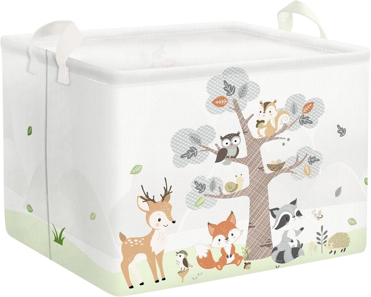 Grote Opbergmanden voor Kinderen met Handvatten - Vouwbare Opbergdozen voor Speelgoed en Dieren in het Bos - 36L Rectangulaire Opbergoplossingen