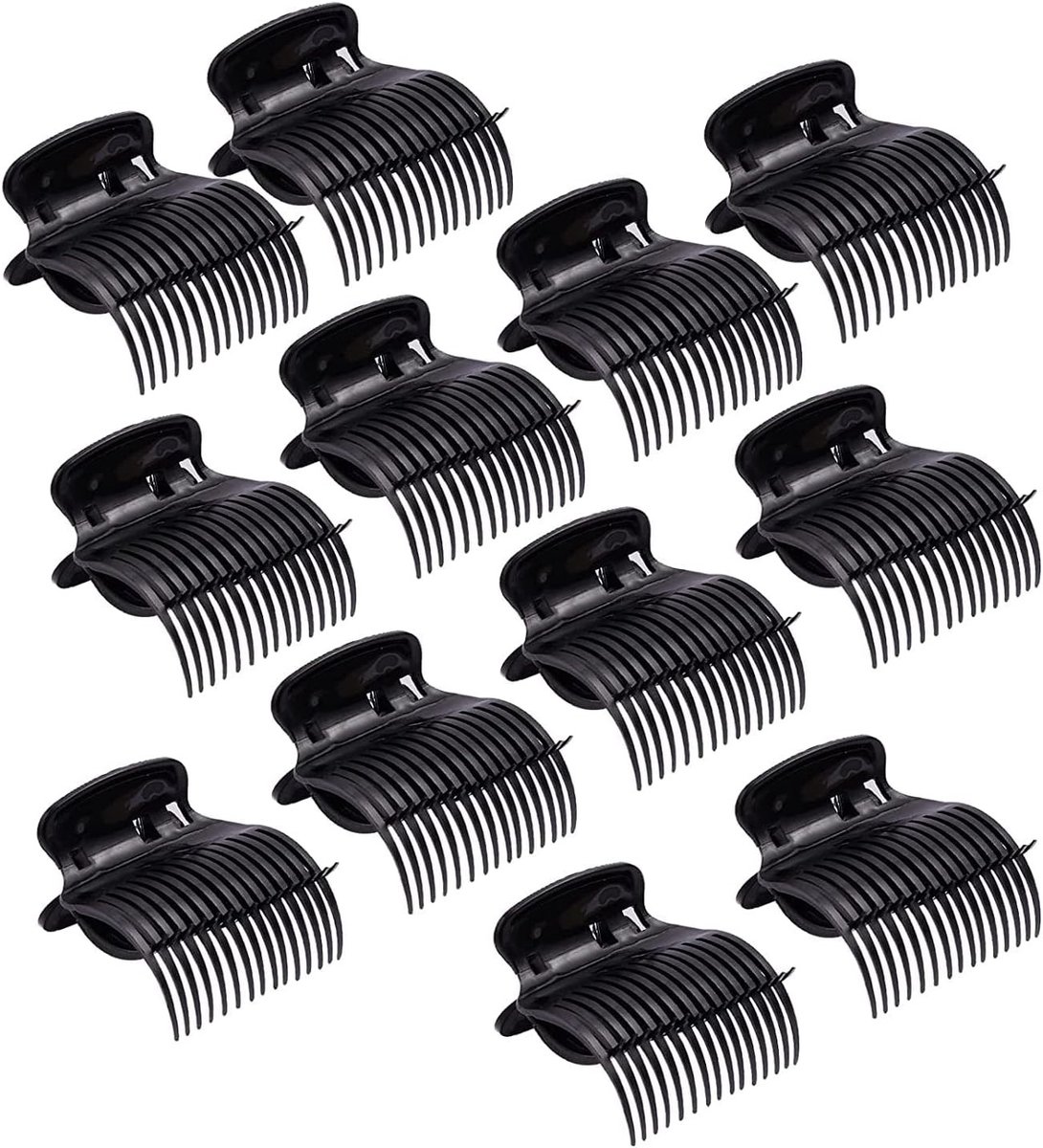Hot Roller Clips voor Haar, 12 Stuks Vervangende Plastic Krulspelden, Warmtebestendig en Geschikt voor de Meeste Krullers, Zwart
