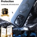 Donkerblauwe telefoonhoes met militaire certificering, 360 graden valbescherming.