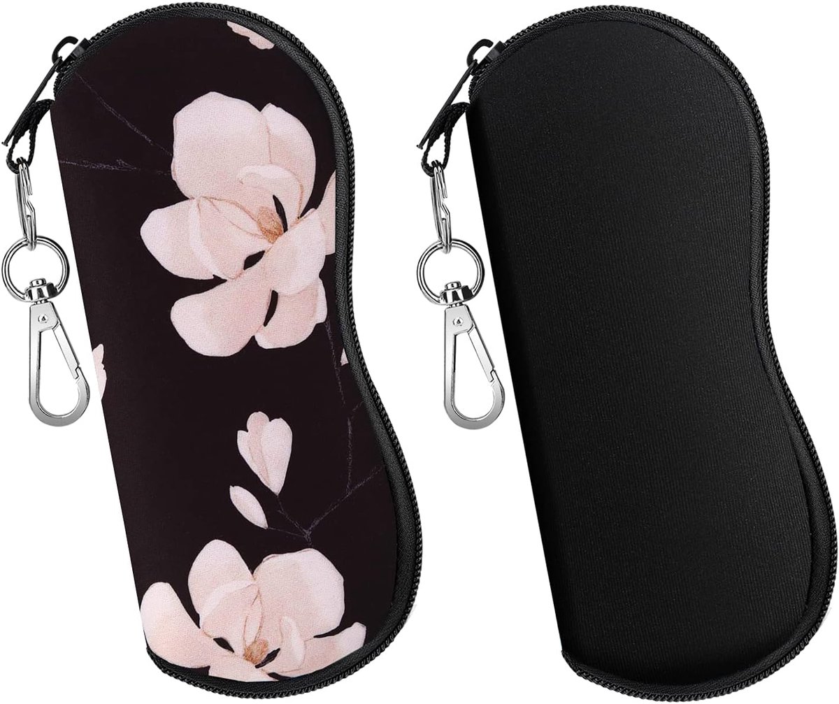 SnelShoppen - MoKo Brillenkoker 2 Stuks, Ultraleicht Neopreen, Zachte Zonnebril Koker met Ritssluiting, Riemclip voor Bril, Sleuteltas, Potloden, Kaar