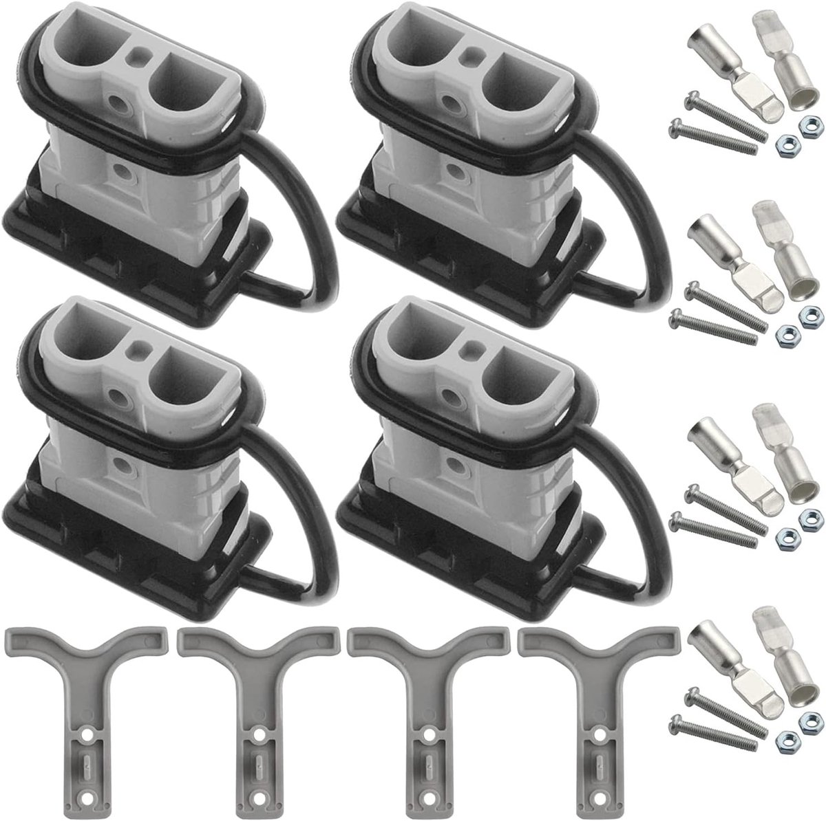SnelShoppen - Pack van 4 Snelverbindingen 50A Batterijconnector, 50 A 600 V, Snelle Stekker met Stofkappen en Snelle Ontgrendel Grip voor Auto, Camper