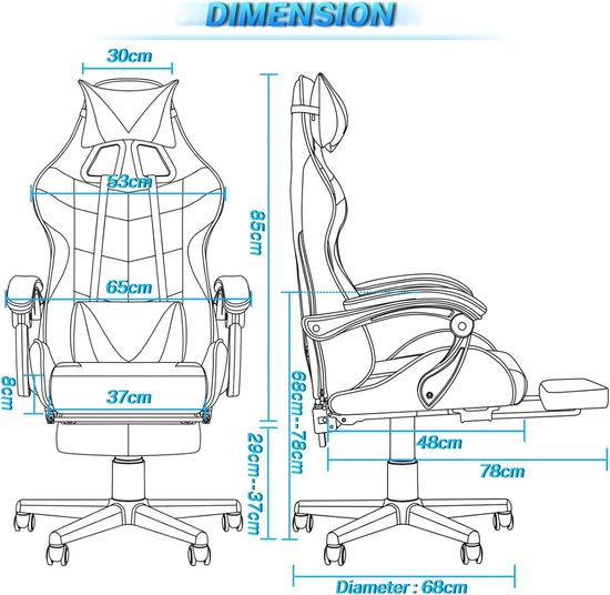 Gaming Stoel - Ergonomische Stoel - Comfortabel Gamen - Met Massagefunctie - Tot 135 kg - Zwart — afbeelding 2