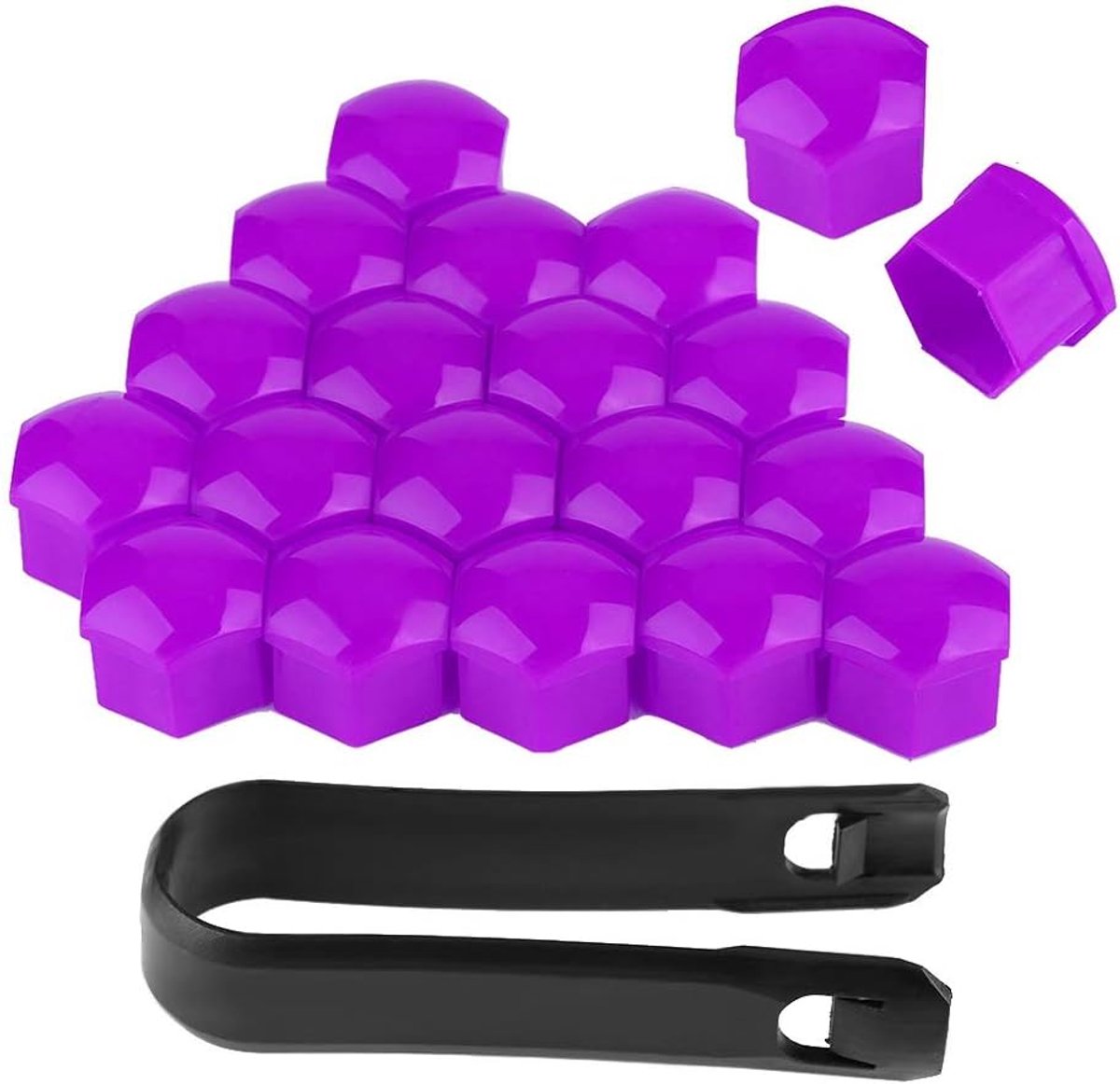 SnelShoppen - 20 Pack Auto Wielmoerkappen 17mm Universele Flexibele Moerkappen met Verwijdertool (Paars) - Duurzaam Nylon PA66 voor Auto's
