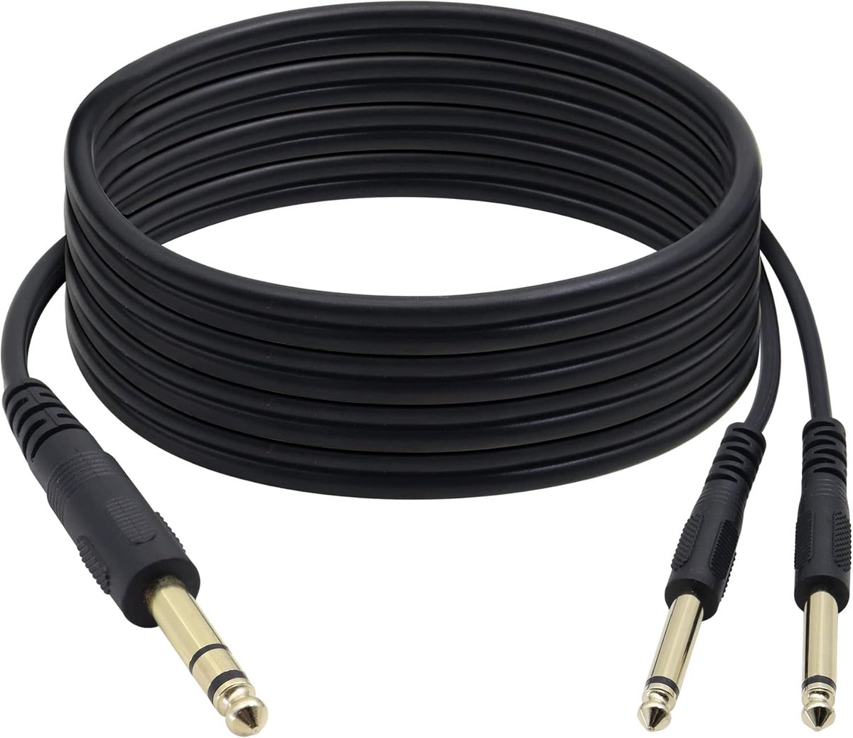 SnelShoppen - 1/4" TRS Stereo Y-Splitter Kabel 6.35mm Male naar 2x 6.35mm Male, 1.5m Audio Kabel, Goud Geplateerd, Geschikt voor Mixer, Amplifier, Spe