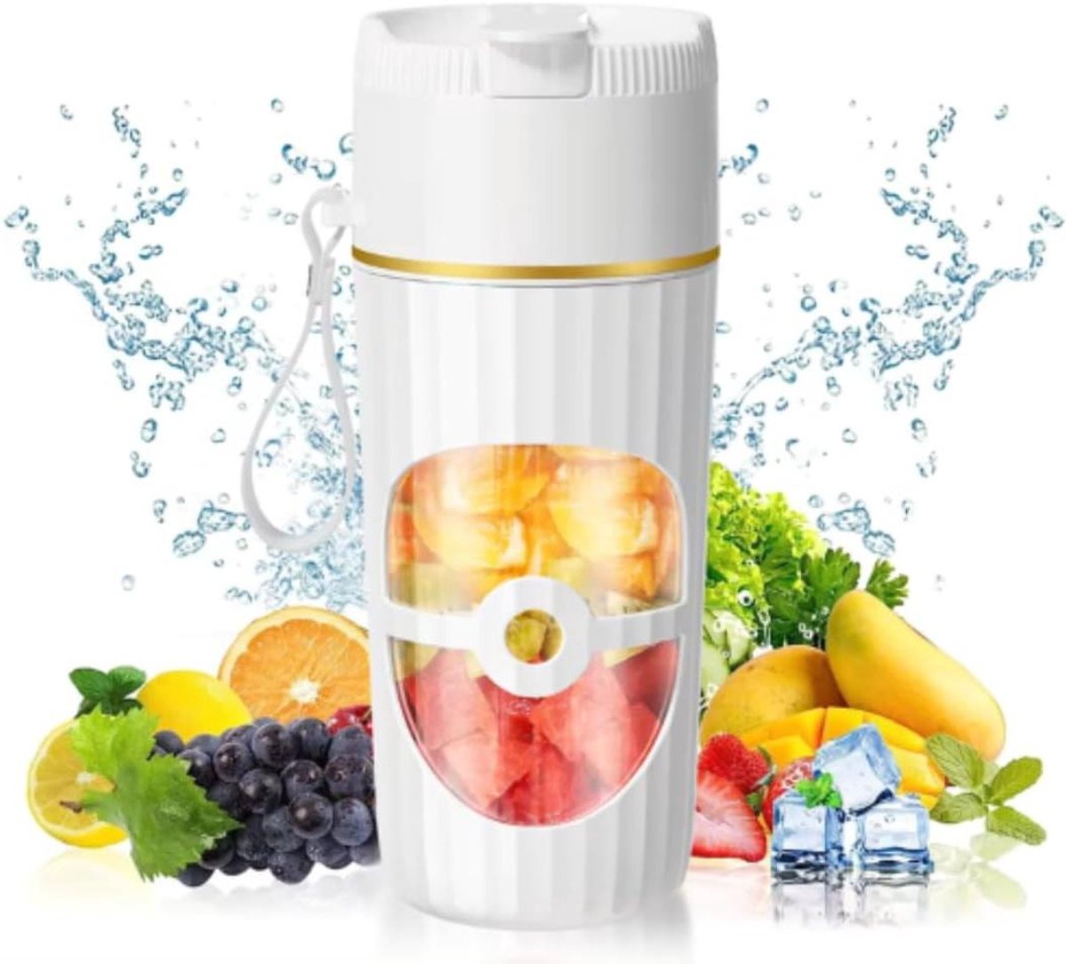 Draagbare Mixer - Mini Blender - Verse Dranken Maken - 6 Roestvrijstalen Messen - 450 ml - Wit