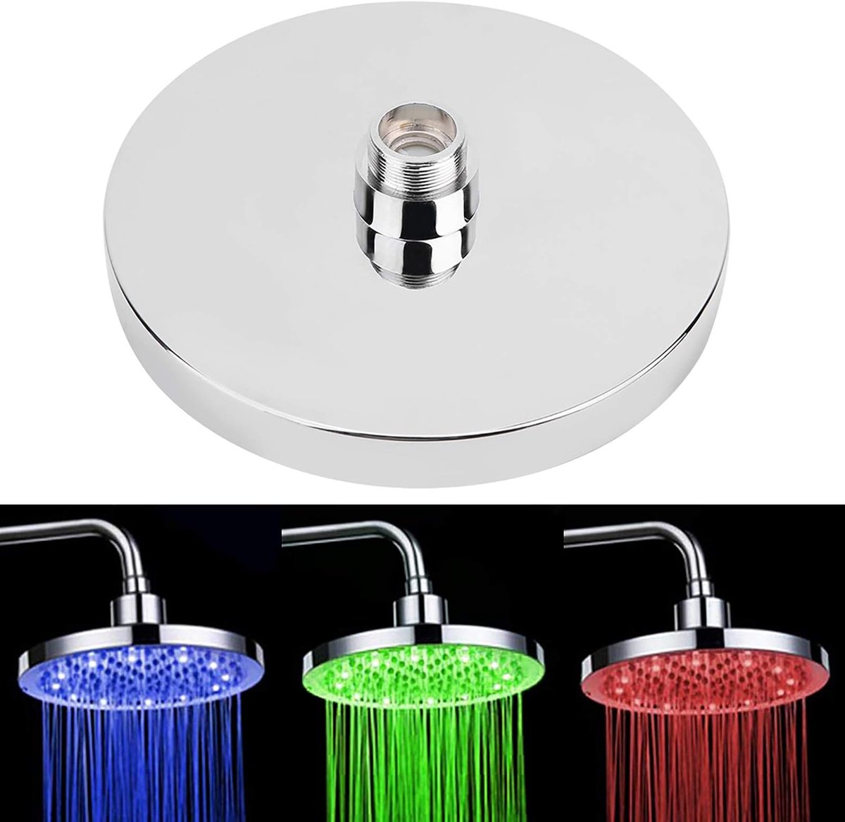 SnelShoppen - 8" Inch Ronde Regen Douchekop van RVS met RGB LED Verlichting - Luxe Douchespray voor Badkamer, Watertemperatuur Gevoelig, Stressverlich