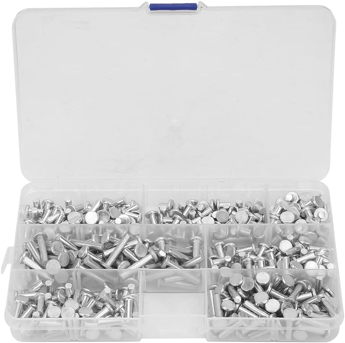 SnelShoppen - Solid Rivet Set M4 Platte Kop, 350-Stuks Aluminium Klinknagels Assortiment, Diverse Lengtes 4/6/8/10/12/16/20mm, Klinknagels Set met Pla
